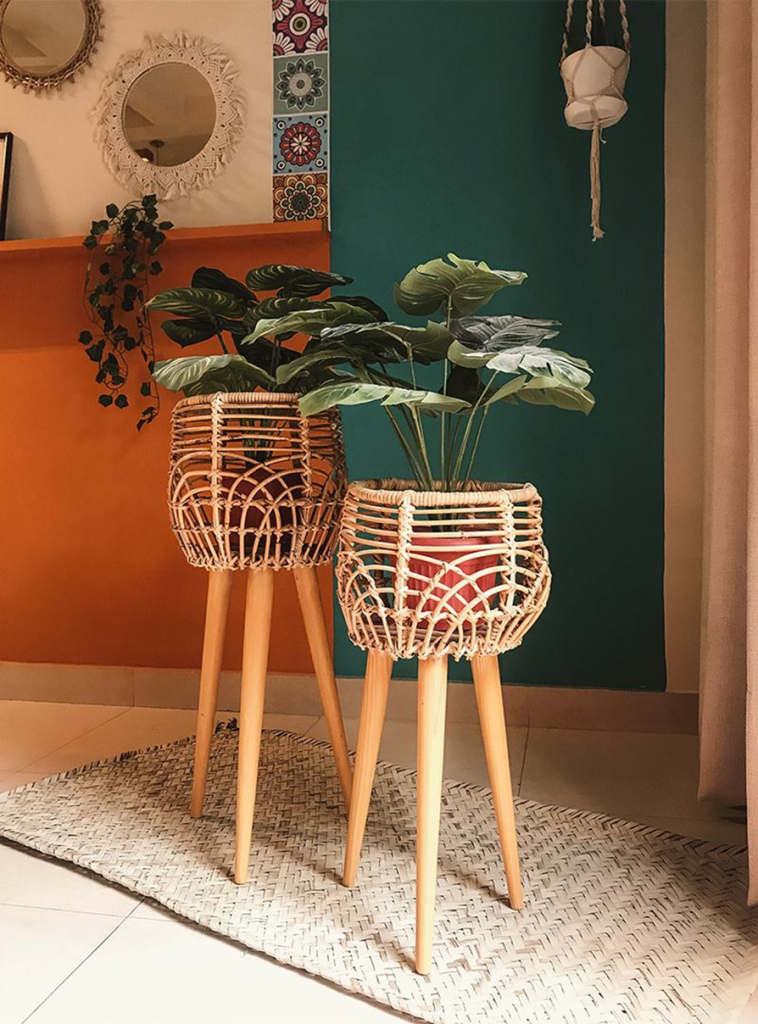 Wooden and Rattan Planter